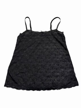 90s/Y2K European Vintage Floral Lace Sheer Cami Top (Black) Size M